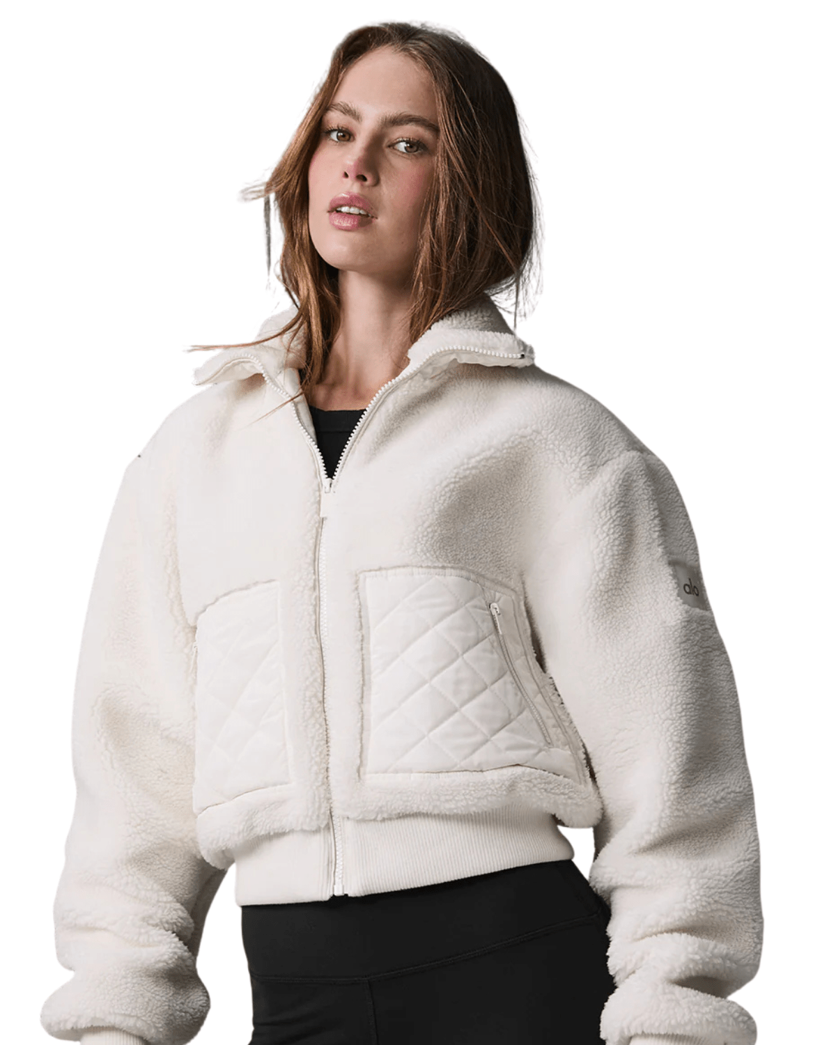 Blusa Alo Yoga Sherpa Edge Bomber Ivory Bege - Alo Yoga - w4535r - 1