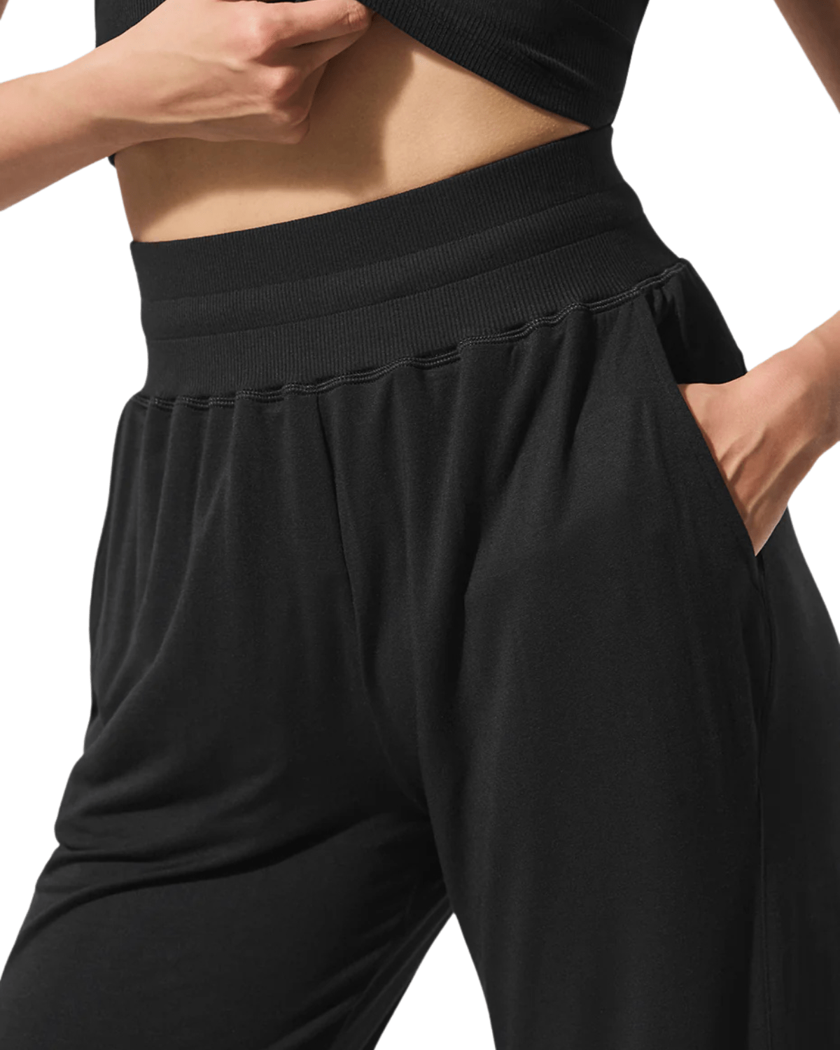 Calça Flare Alo Yoga Semi - Sheer Delicate Lounge Preto - Alo Yoga - w54211r_00 - 1