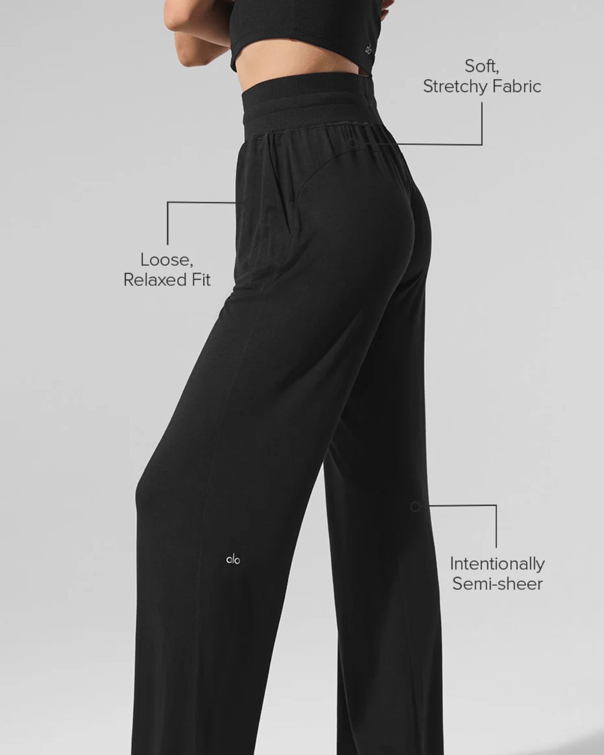 Calça Flare Alo Yoga Semi - Sheer Delicate Lounge Preto - Alo Yoga - w54211r_00 - 1