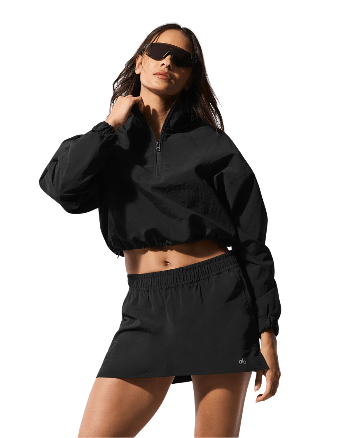 Cropped Alo Yoga 1/4 Zip Alumni Pullover Preto - Alo Yoga - W3660R_00 - 1