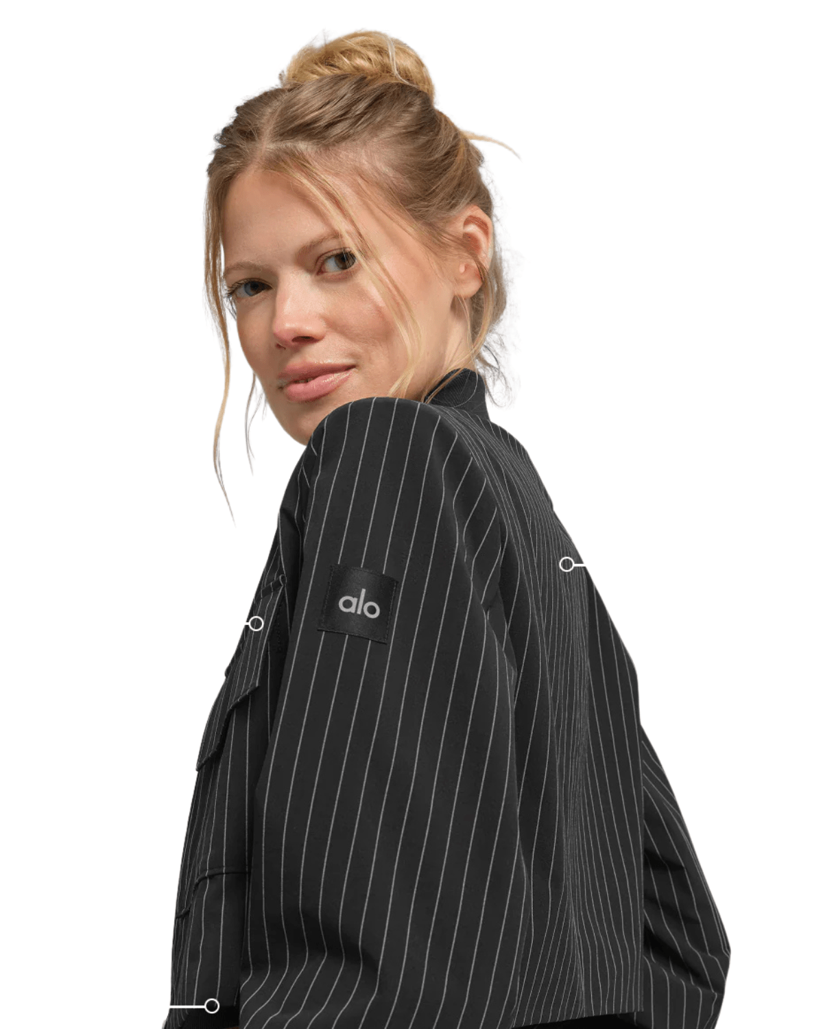 Jaqueta Alo Yoga Cropped Pinstripe Main Character Full Zip Black/Titanium Preto - Alo Yoga - w4706r - 1