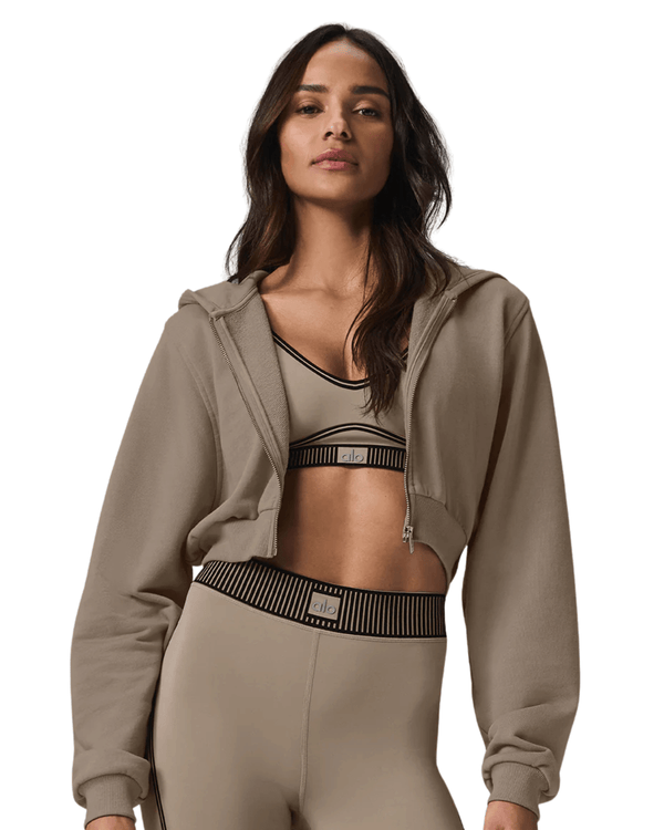 Moletom Alo Yoga Sweet Escape Zip Up Gravel Marrom em marrom original na LK Sneakers