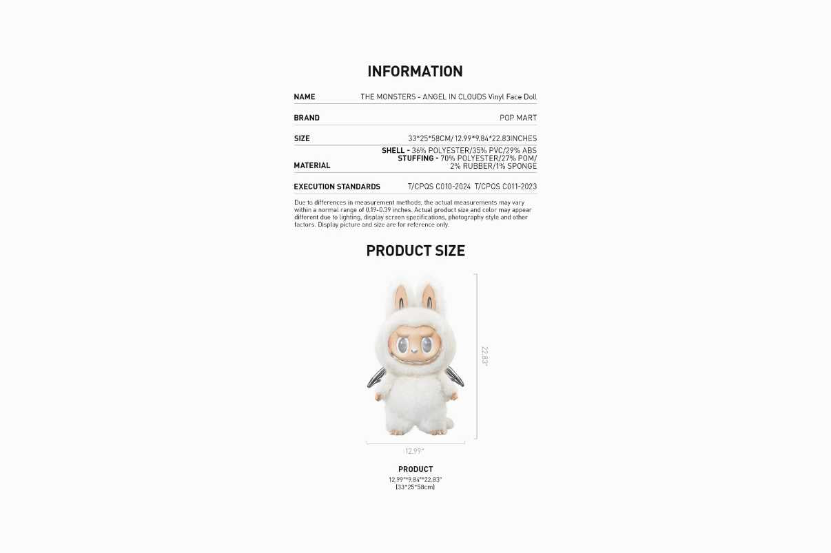 Pop Mart Labubu The Monsters - Zimomo Angel In Clouds Vinyl Face Doll Branco (59cm) - Labubu - LAB30
