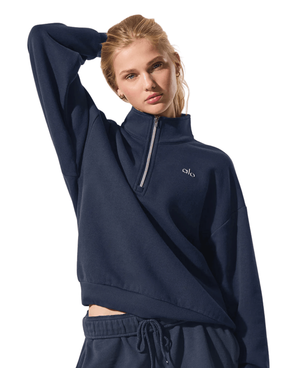 Pullover Alo Yoga Accolade 1/4 Zip Navy Azul Marinho em azul marinho original na LK Sneakers