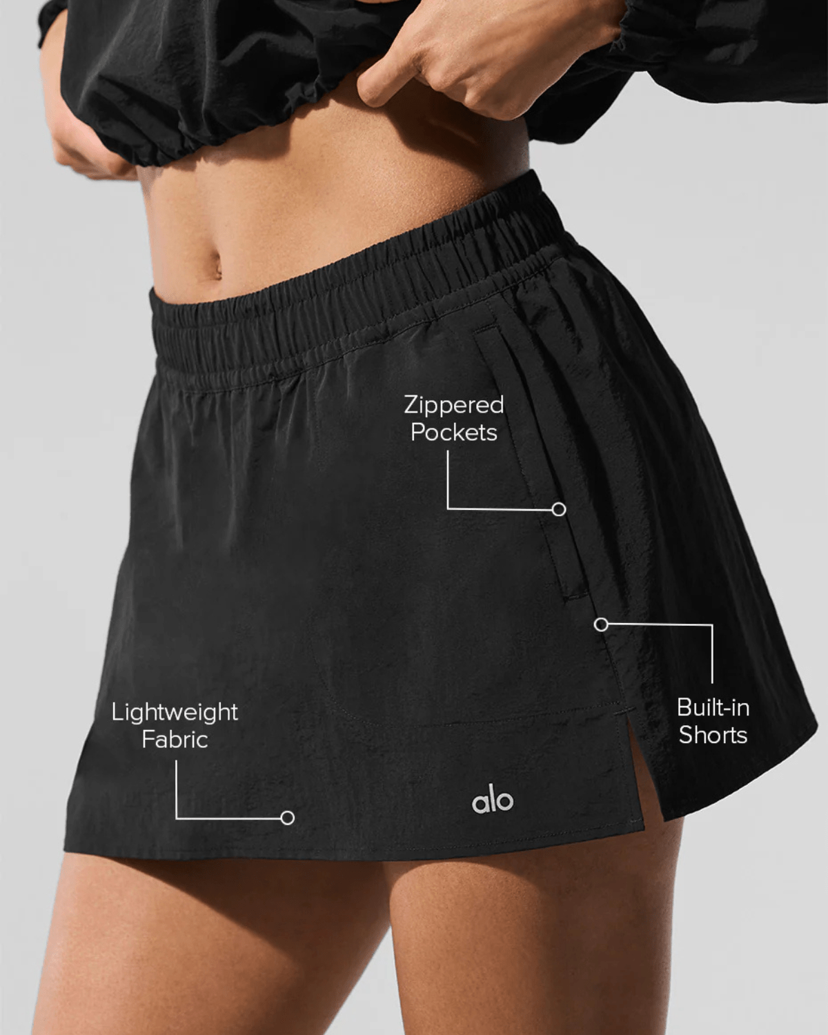 Saia Alo Yoga Alumni Tennis Preto - Alo Yoga - W6480R_00 - 1
