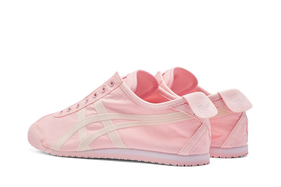Vista superior do Onitsuka Tiger Onitsuka Tiger Mexico 66 Slip-On Pink Cream mostrando abertura, lingueta e cadarços
