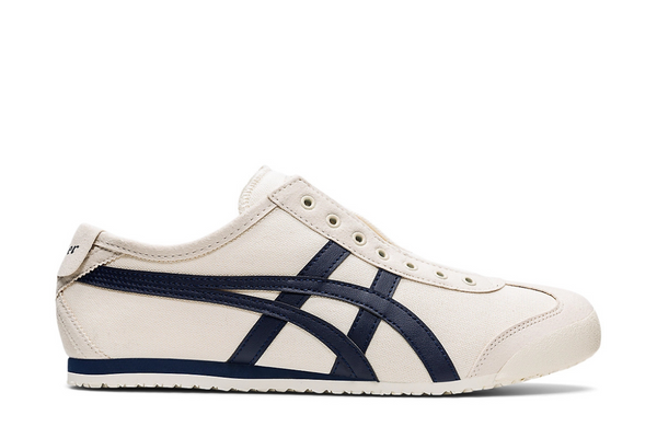 Tênis Onitsuka Tiger Mexico 66 Slip-On Birch Midnight Bege branco e azul