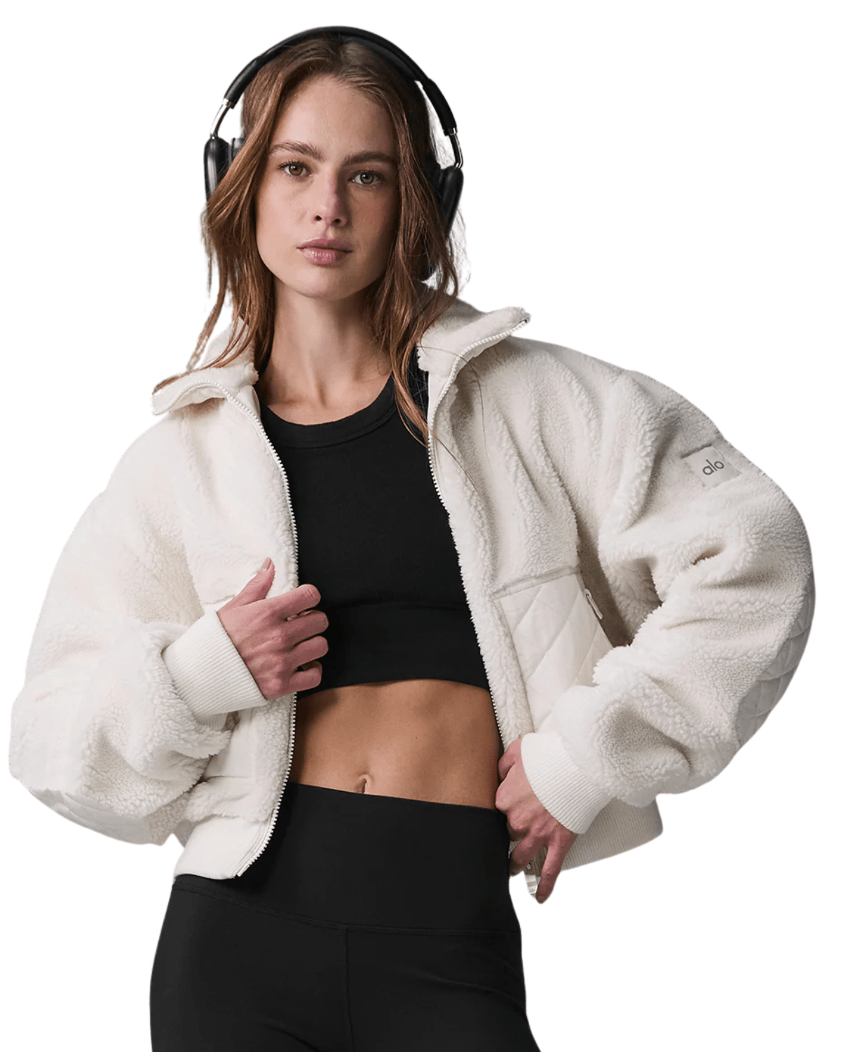 Blusa Alo Yoga Sherpa Edge Bomber Ivory Bege - LK