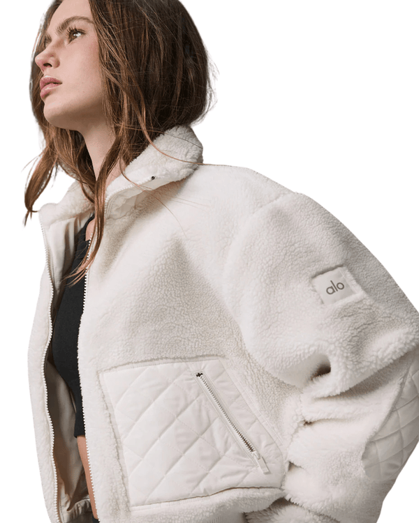 Blusa Alo Yoga Sherpa Edge Bomber Ivory Bege - LK