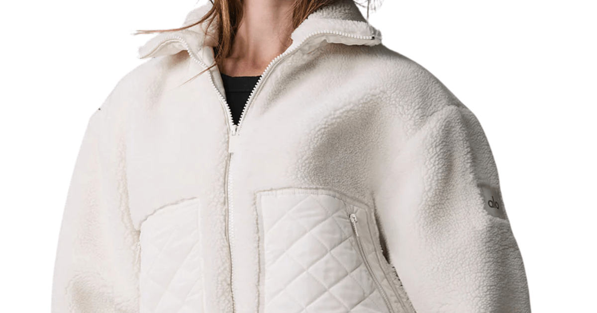Blusa Alo Yoga Sherpa Edge Bomber Ivory Bege - LK