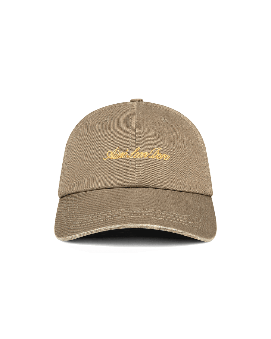 Boné Aimé Leon Dore Washed Script Plaza Taupe Bege em bege original na LK Sneakers