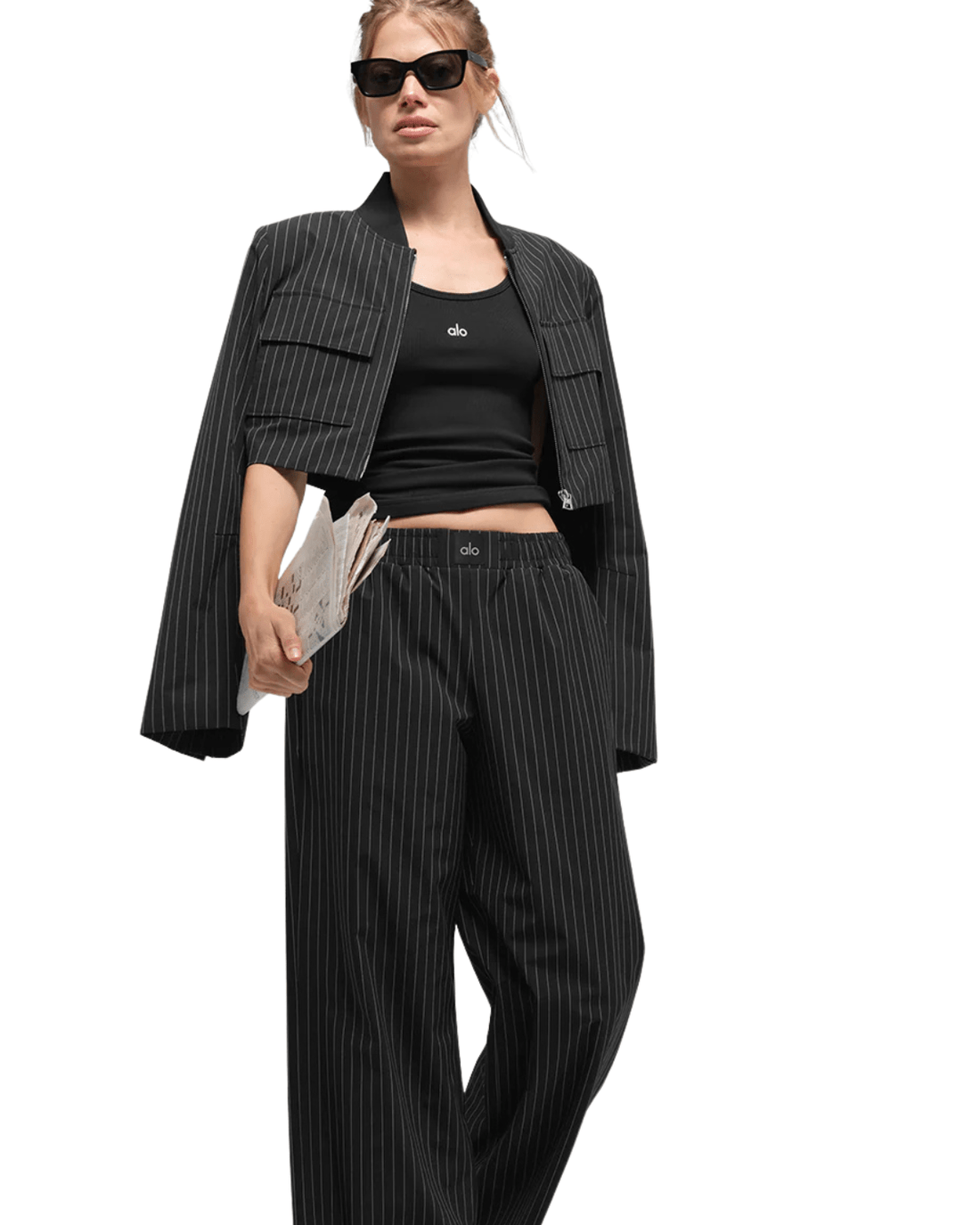 Calça Alo Yoga Pinstripe Daylight Boxer (Regular) Black/Titanium Preto - Alo Yoga - w54260r - 1