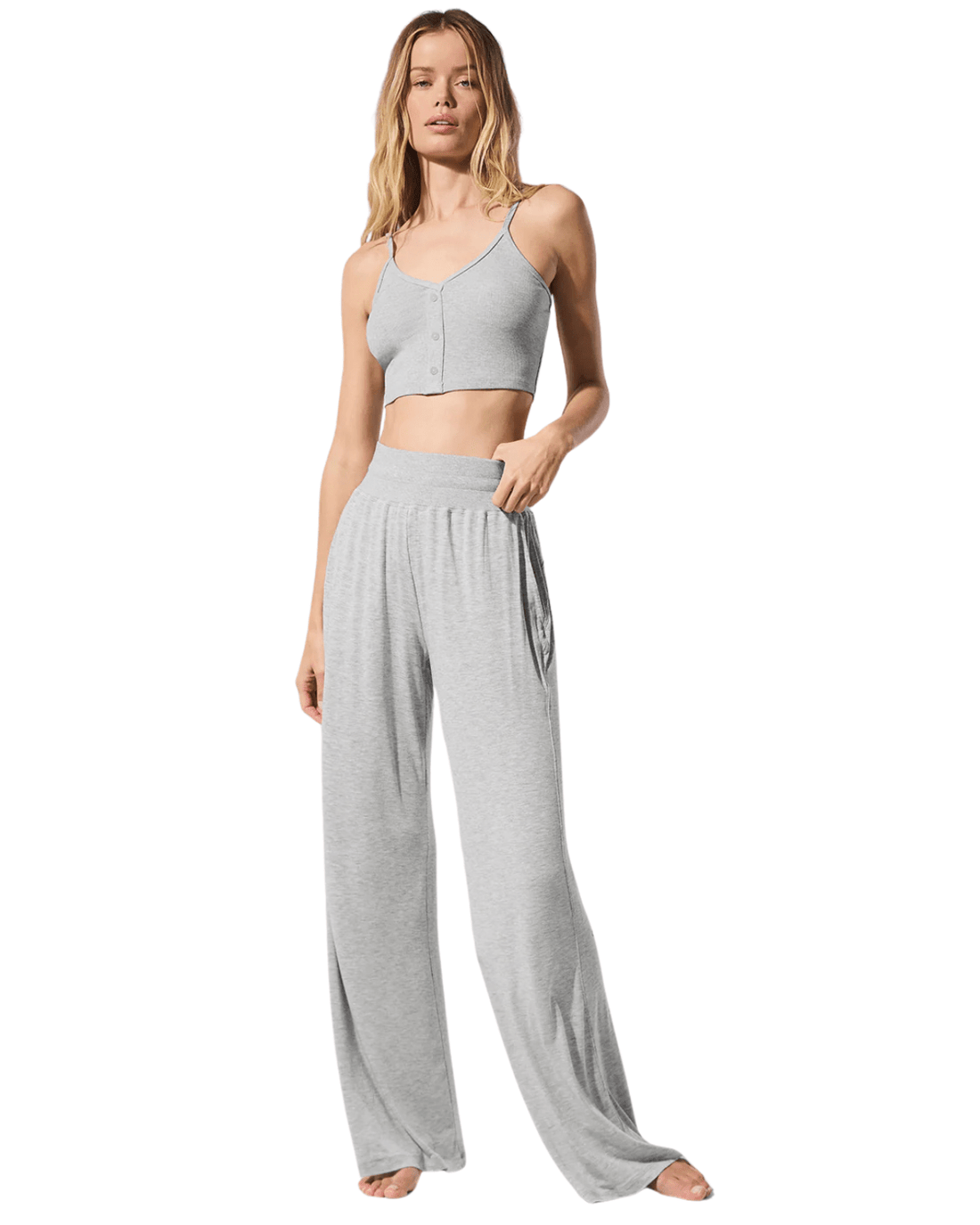 Calça Flare Alo Yoga Semi - Sheer Delicate Lounge Cinza - Alo Yoga - w54211r_01 - 1