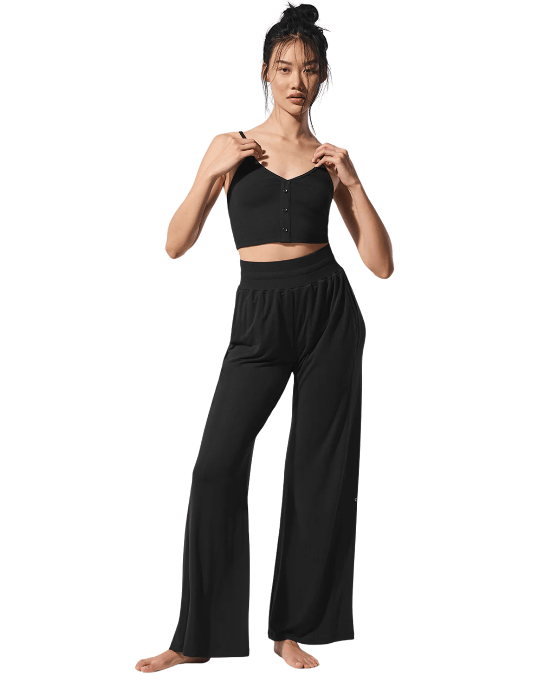 Calça Flare Alo Yoga Semi - Sheer Delicate Lounge Preto - Alo Yoga - w54211r_00 - 1