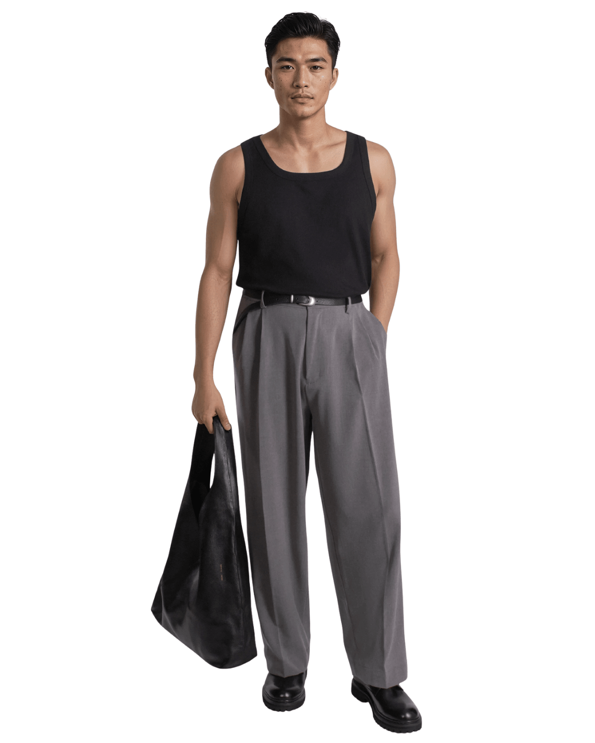 Calça Saint Studio Alfaiataria Leve Prega Dupla Cinza em modelo masculino