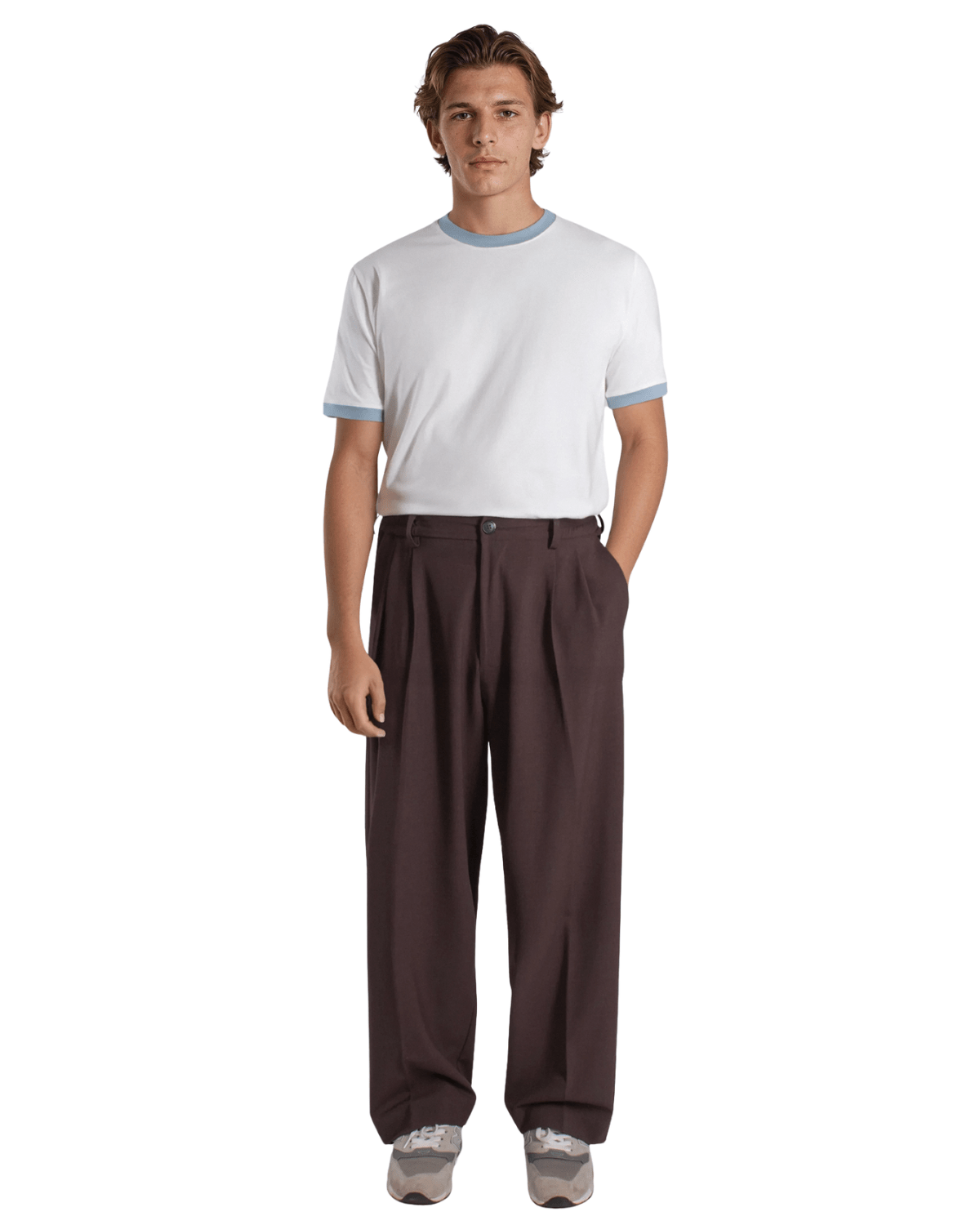 Calça Saint Studio Alfaiataria Leve Prega Dupla Marrom, modelo masculino