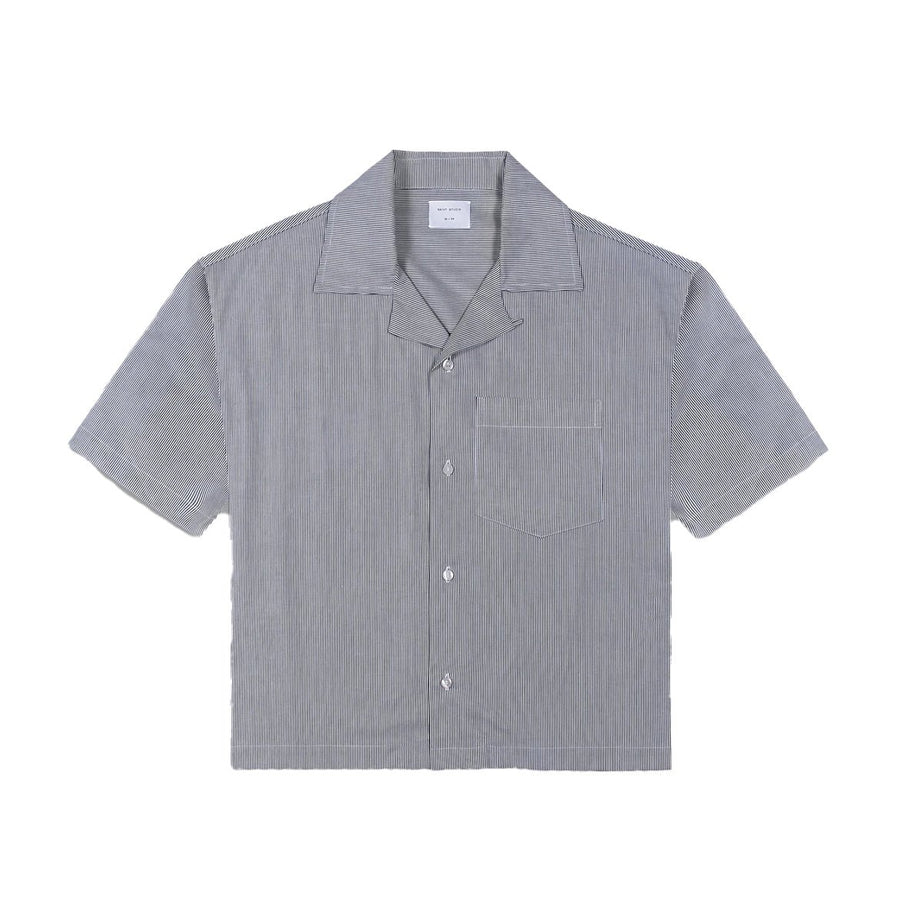 Vista superior Camisa Manga Curta Boxy Saint Studio Egípcio Listrada Marinho
