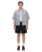Vista lateral Camisa Manga Curta Boxy Saint Studio Egípcio Listrada Marinho