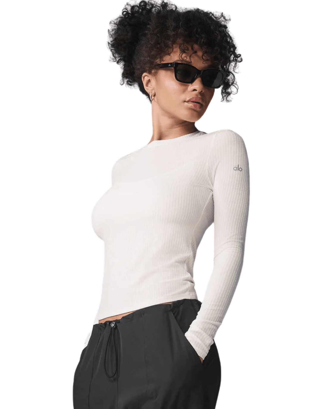 Camiseta Manga Longa Alo Yoga Ribbed Mesmerize Mock Neck Ivory Creme - Alo Yoga - 