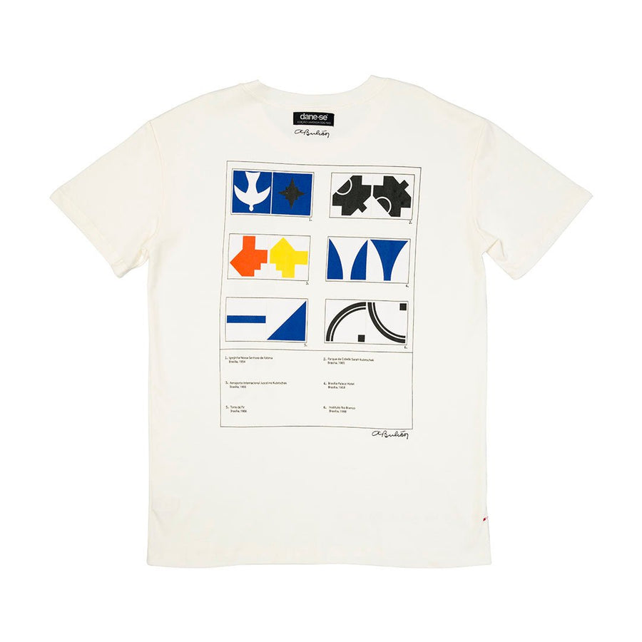 Vista lateral Camiseta Regular Dane-se x Athos Bulcão Azulejos Branco
