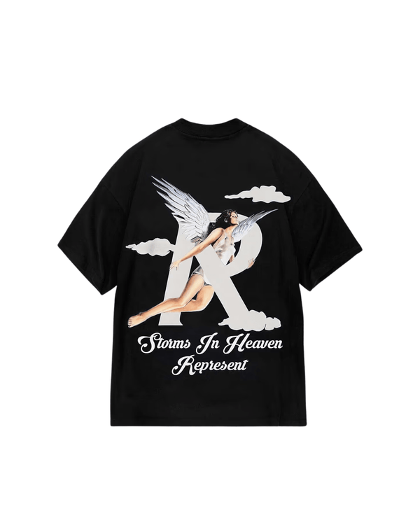 Camiseta Represent Clo Storms In Heaven Black com anjo e texto em branco