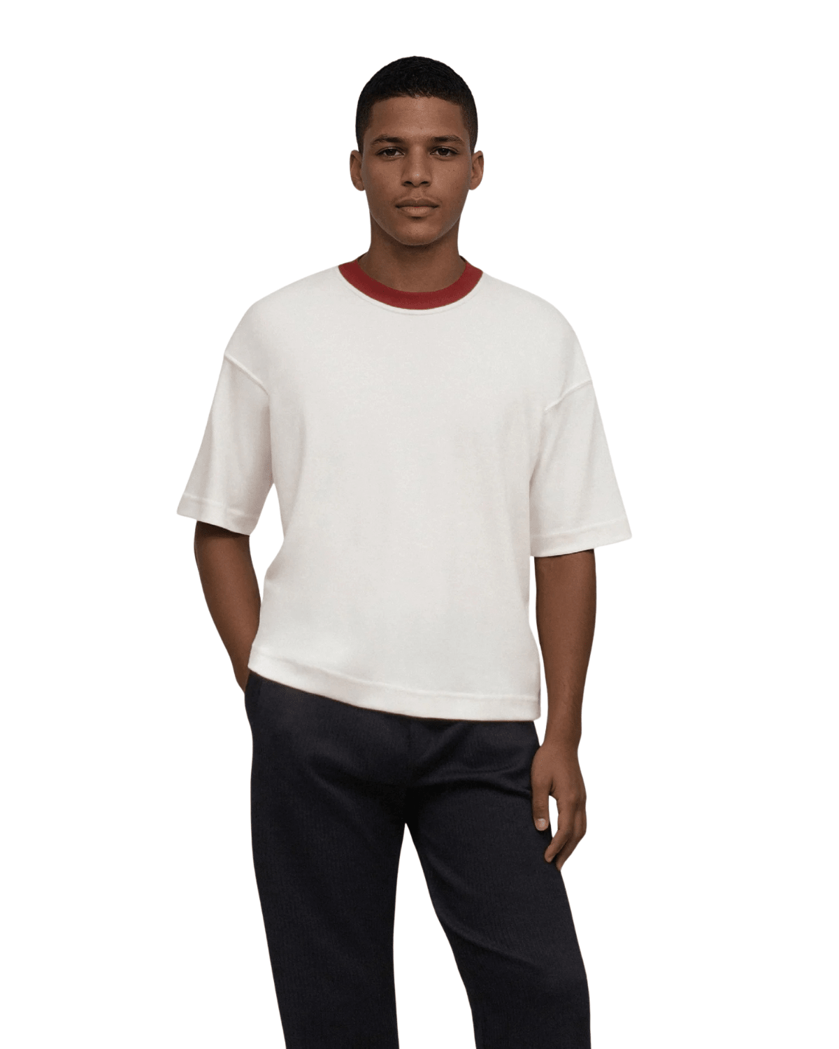 Camiseta Saint Studio Boxy Supima Off Gola Vermelha Branco