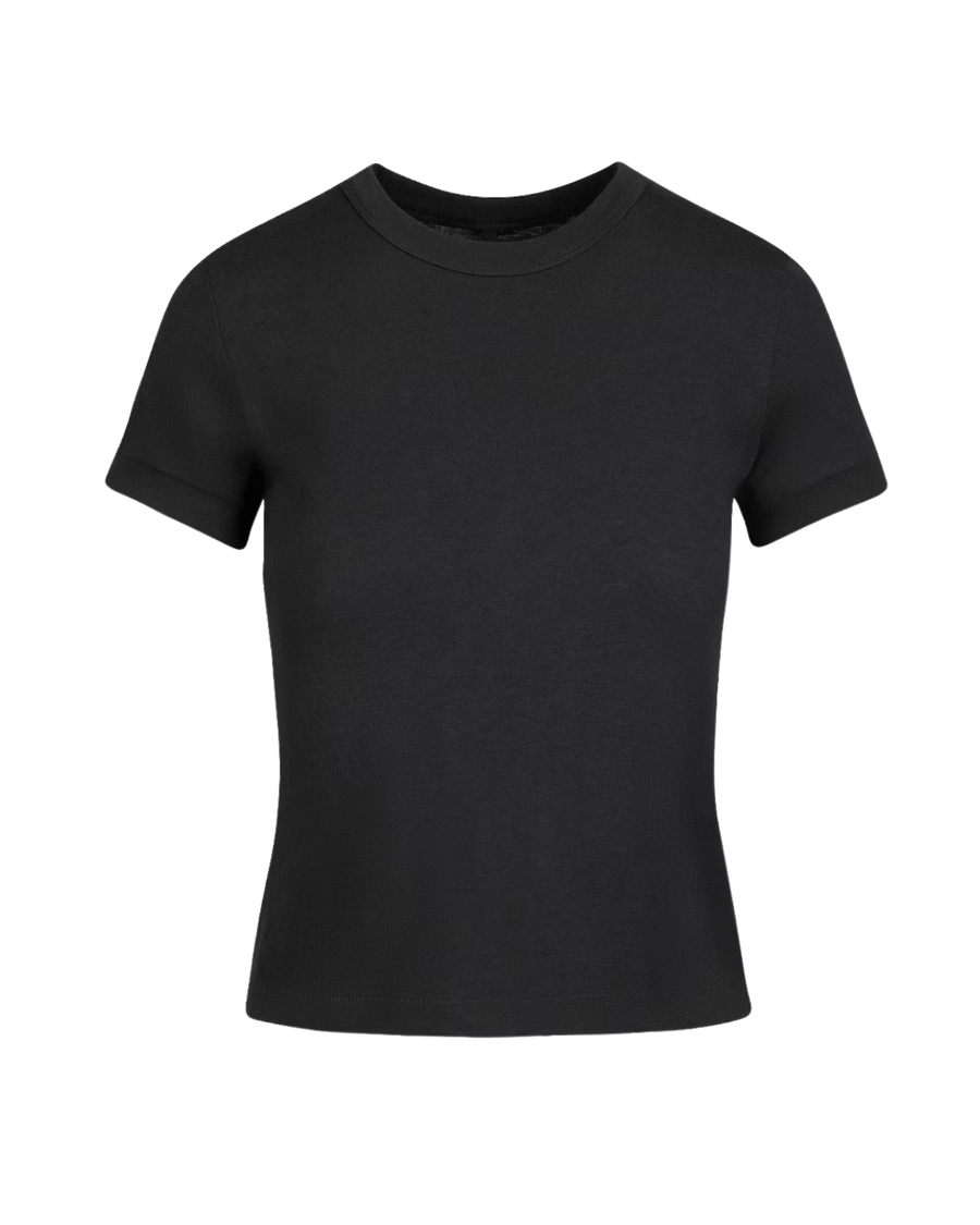 Vista frontal Camiseta Skims Baby Tee Worn in Jersey Onyx Preto