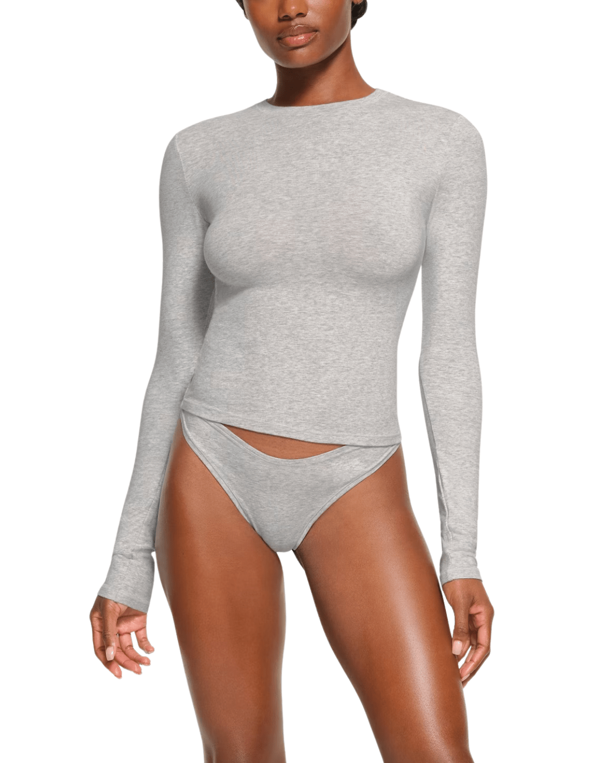 Camiseta Skims Manga Longa Cotton Jersey Light Heather Grey Cinza - Skims - 43774078391010