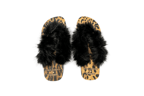 Chinelo Havaianas Top Dolce & Gabbana Faux Fur Leopardo Marrom em marrom original na LK Sneakers