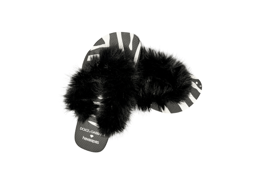 Vista superior Chinelo Havaianas Top Dolce & Gabbana Faux Fur Zebra Preto