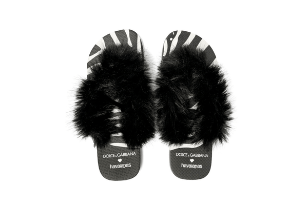 Chinelo Havaianas Top Dolce & Gabbana Faux Fur Zebra Preto em preto original na LK Sneakers