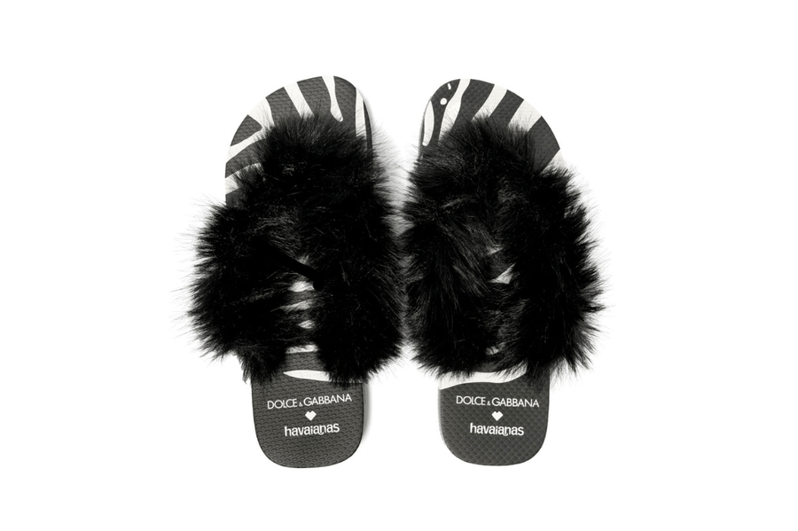 Chinelo Havaianas Top Dolce & Gabbana Faux Fur Zebra Preto em preto original na LK Sneakers