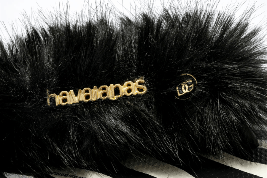 Vista frontal Chinelo Havaianas Top Dolce & Gabbana Faux Fur Zebra Preto