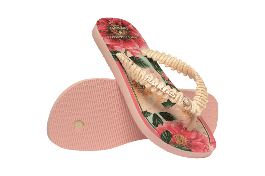 Vista em detalhe Chinelo Havaianas Top Dolce & Gabbana Florals Rosa