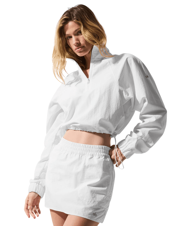 Cropped Alo Yoga 1/4 Zip Alumni Pullover Branco em branco original na LK Sneakers