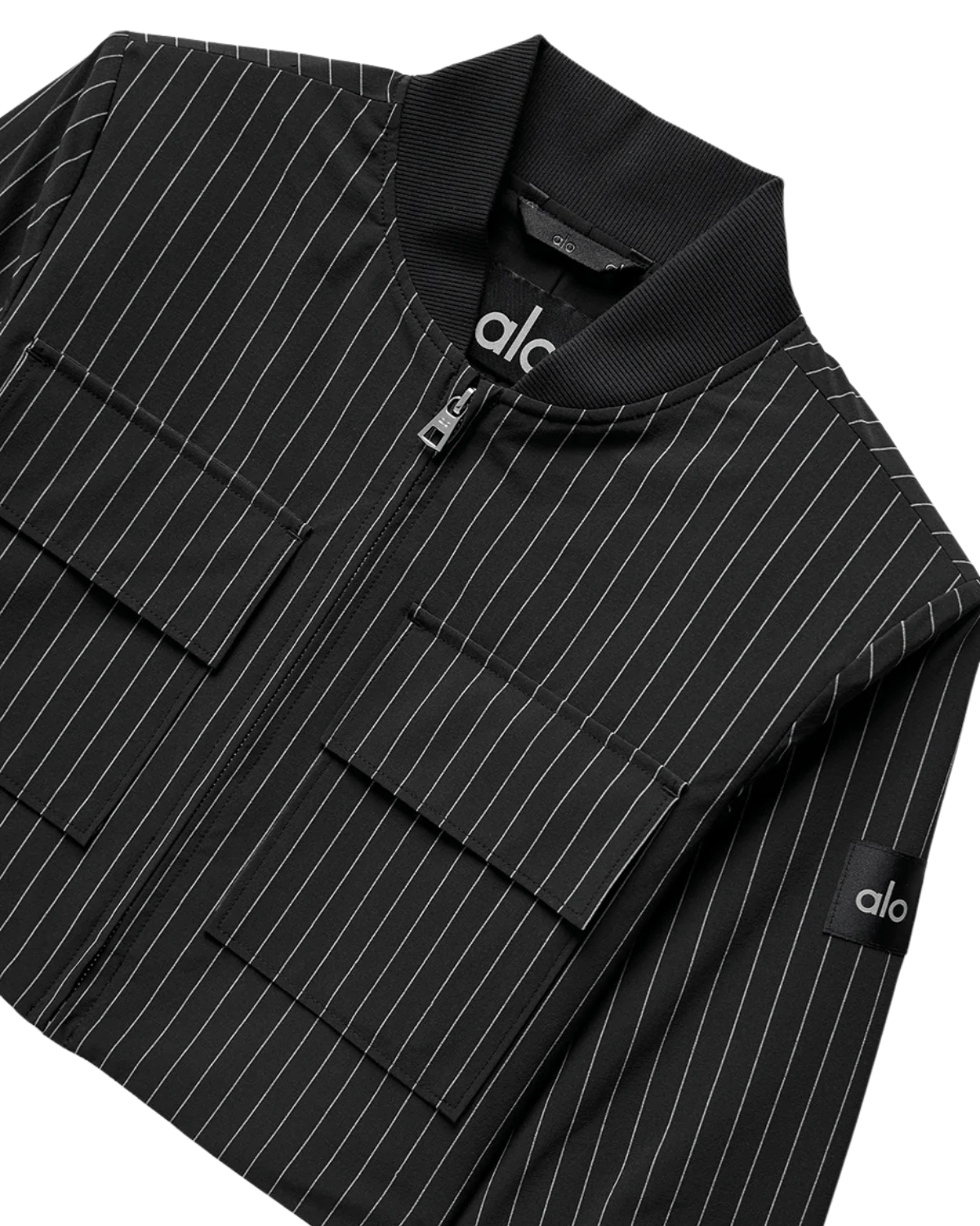 Jaqueta Alo Yoga Cropped Pinstripe Main Character Full Zip Black/Titanium Preto - Alo Yoga - w4706r - 1