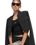Jaqueta Alo Yoga Cropped Pinstripe Main Character Full Zip Black/Titanium Preto - Alo Yoga - w4706r - 1