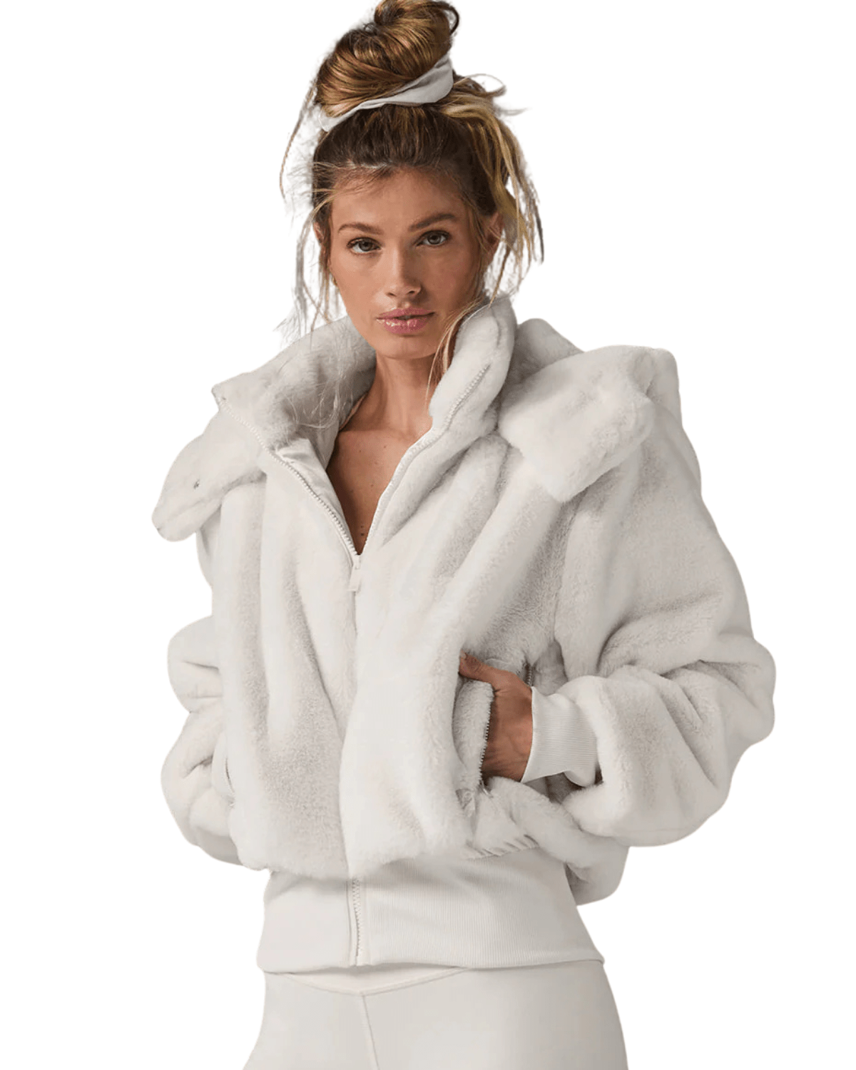 Jaqueta Alo Yoga Faux Fur Foxy Ivory Bege