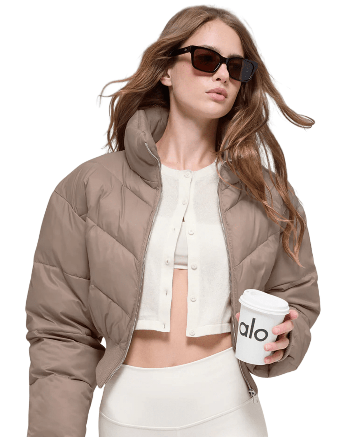 Jaqueta Alo Yoga Puffer Cropped Atmosphere Chai Latte Bege