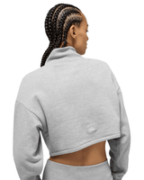 Vista lateral Moletom Alo Yoga Cropped Serenity Coverup Athletic Heather Grey Cinza