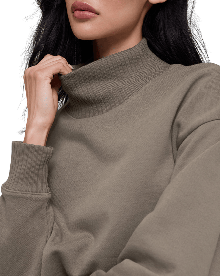 Vista lateral Moletom Alo Yoga Cropped Serenity Coverup Light Cocoa Bege