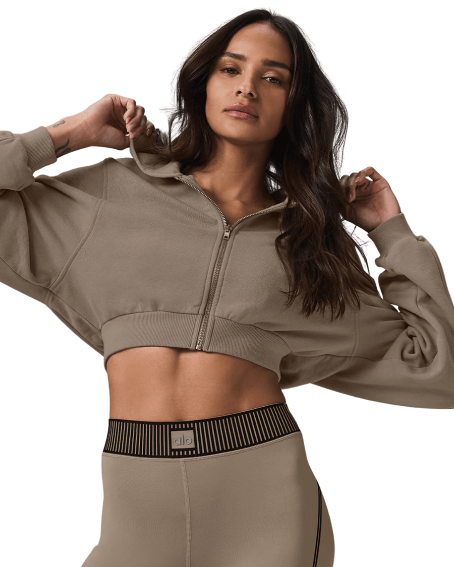 Vista traseira Moletom Alo Yoga Sweet Escape Zip Up Gravel Marrom