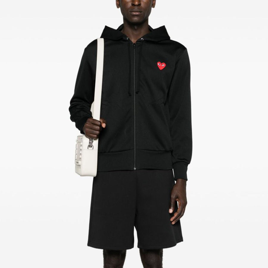 Vista lateral Moletom Comme des Garçons Play Zip Up White Red Heart Black Preto