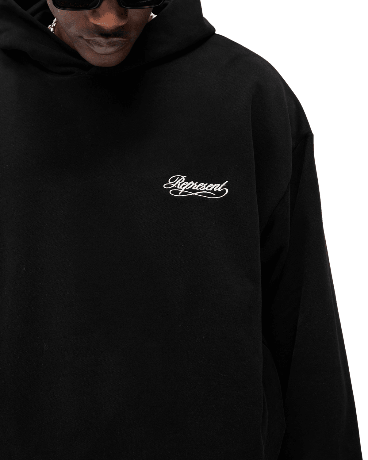 Moletom Represent Clo Dual Layer Script Jet Black Preto com capuz e logo