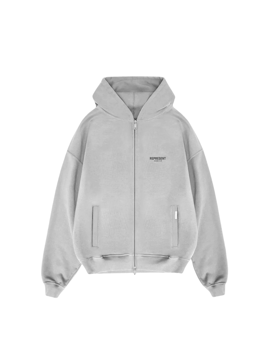 Vista lateral Moletom Represent Clo Owners Club Zip Ash Grey Cinza