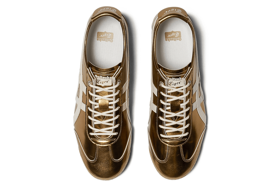 Vista do solado Onitsuka Tiger Mexico 66 SD Metallic Series Desert Camp Cream Dourado