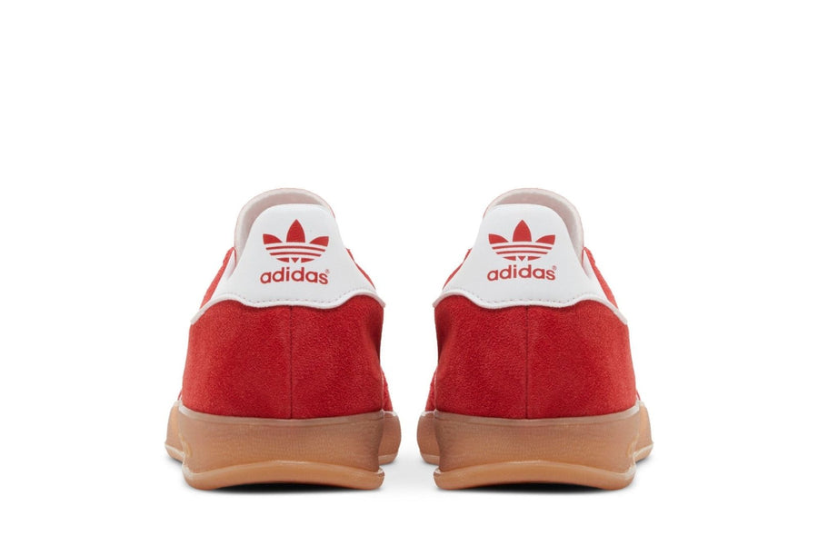Vista superior do Adidas adidas Gazelle Indoor Better Scarlet Cloud White mostrando abertura, lingueta e cadarços