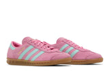 Vista frontal do Adidas adidas Hamburg Bliss Pink Semi Flash Aqua mostrando biqueira e costuras