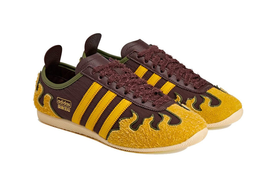 Vista traseira do Adidas Adidas Japan Brain Dead Brown Hazel Yellow mostrando calcanheira e detalhes do solado
