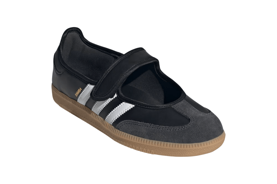 Vista traseira do Adidas Adidas Samba Jane 'Black White Gum' mostrando calcanheira e detalhes do solado